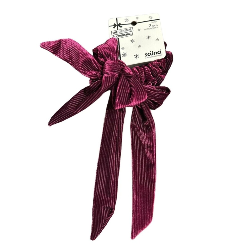LOT OF 3 Scunci Scrunchies w/Bows 2PCS EA Hair Accessories Navy, Burgundy, Green - Picture 3 of 6